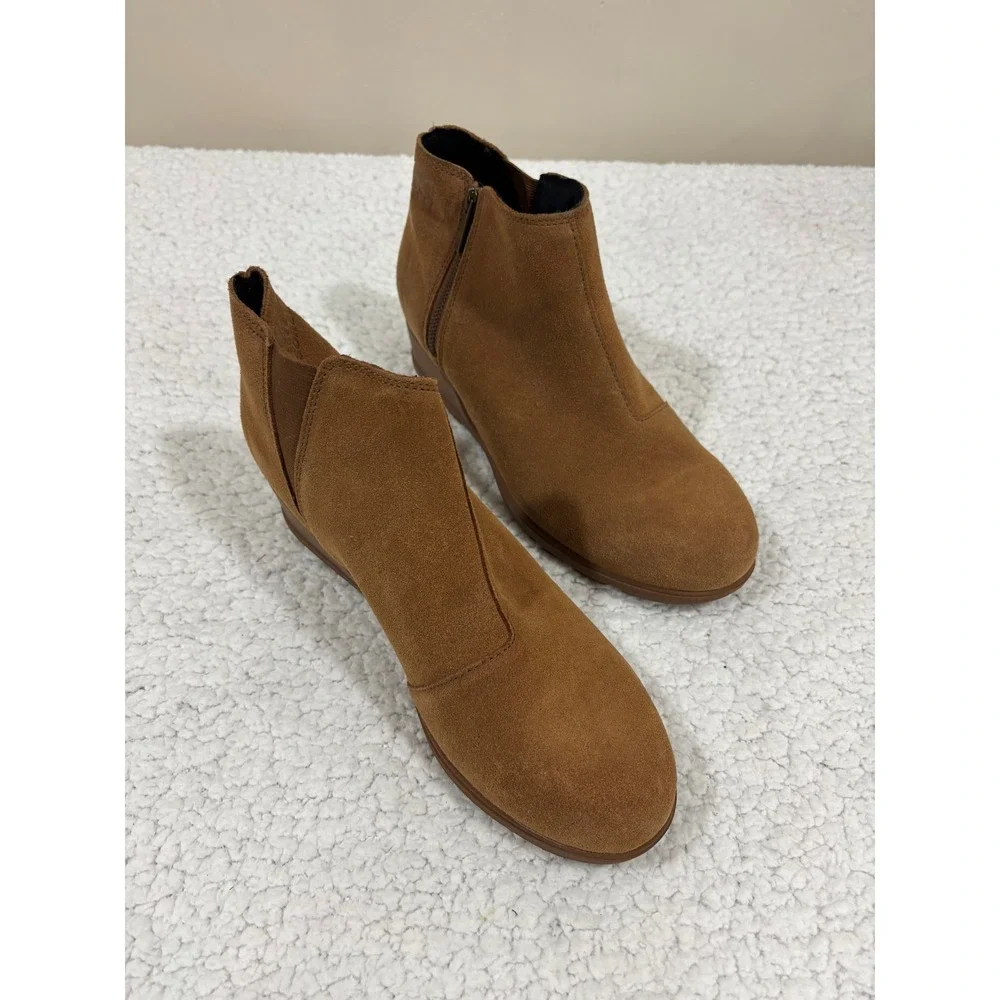 Sorel Womens 12 Brown Suede Wedge Ankle Bootie Everyday Comfort Casual Boho